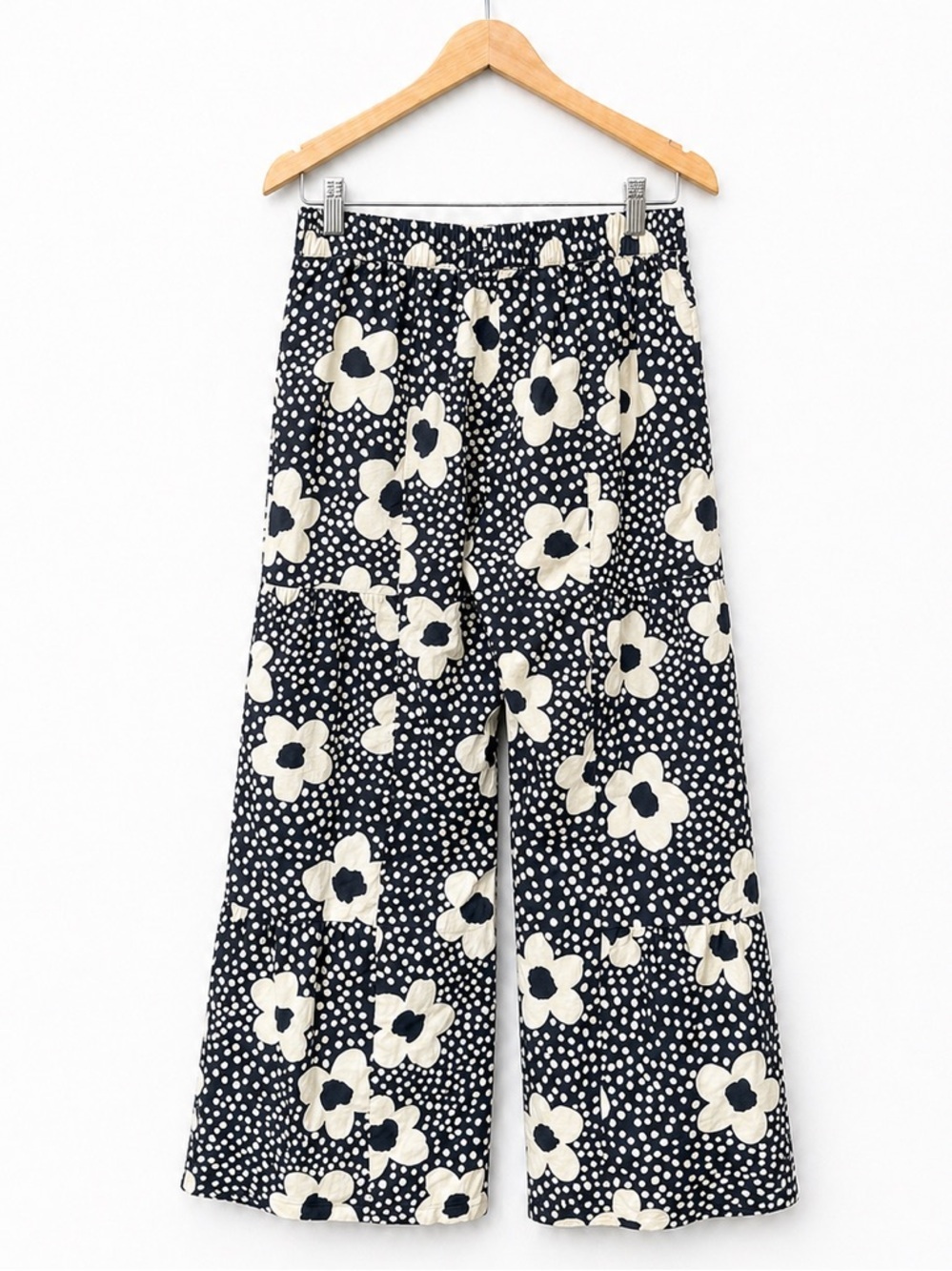 Shop Avara Boho Pants Floral Ruffle flare. Size medium wide leg